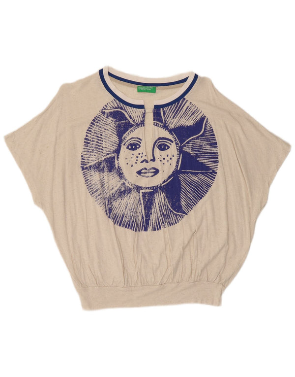 Benetton Damen Crop Batwing Bluse Top UK 14 Medium Off White