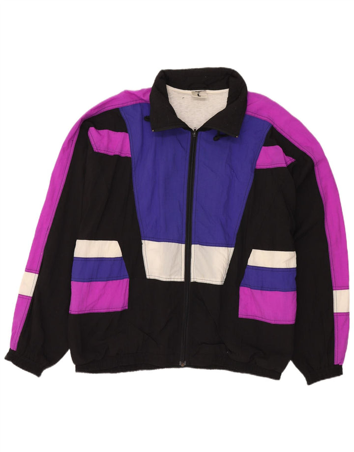 Shamp Herren-Trainingsanzug-Oberteil, Jacke, groß, schwarzes Colourblock-Polyamid