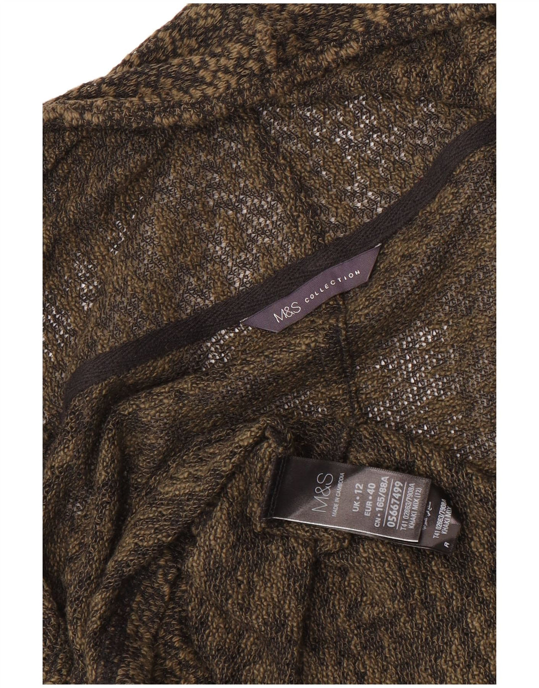 Marks & Spencer Damen-Strickjacke mit 3/4-Ärmeln, UK-Gr. 12, Mittelkhaki