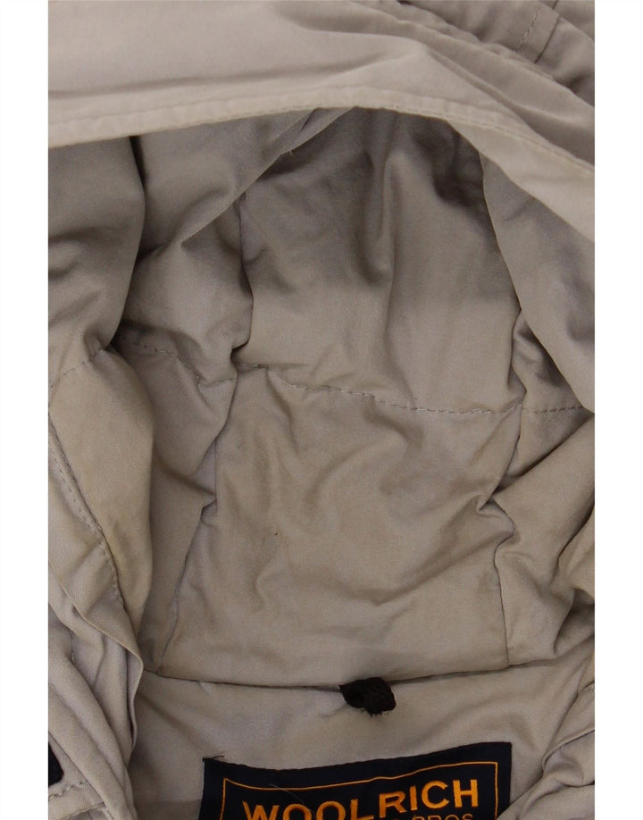Woolrich Wattierter Damenmantel mit Kapuze, UK 14, mittelgraue Baumwolle