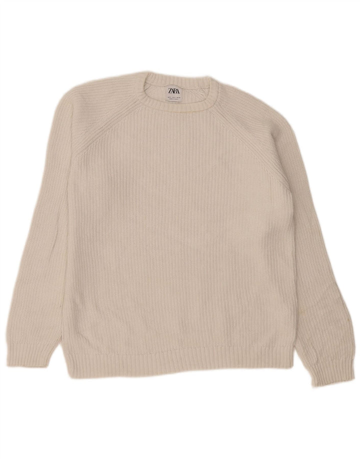Zara Herren-Pullover mit Rundhalsausschnitt, Größe S, Weiß
