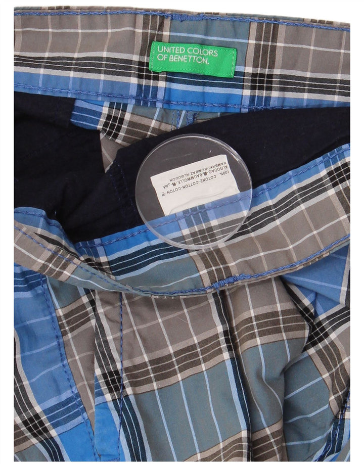 BENETTON Herren-Chinoshorts W34, groß, blau kariert, Baumwolle
