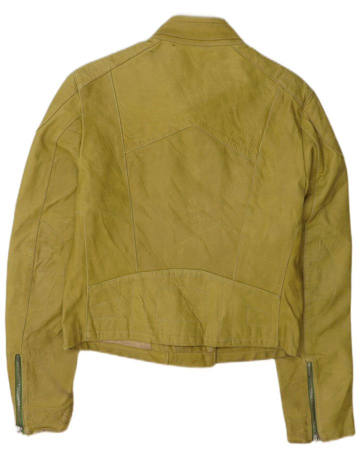Vintage Damen Leder Bikerjacke UK 14 Groß Gelb