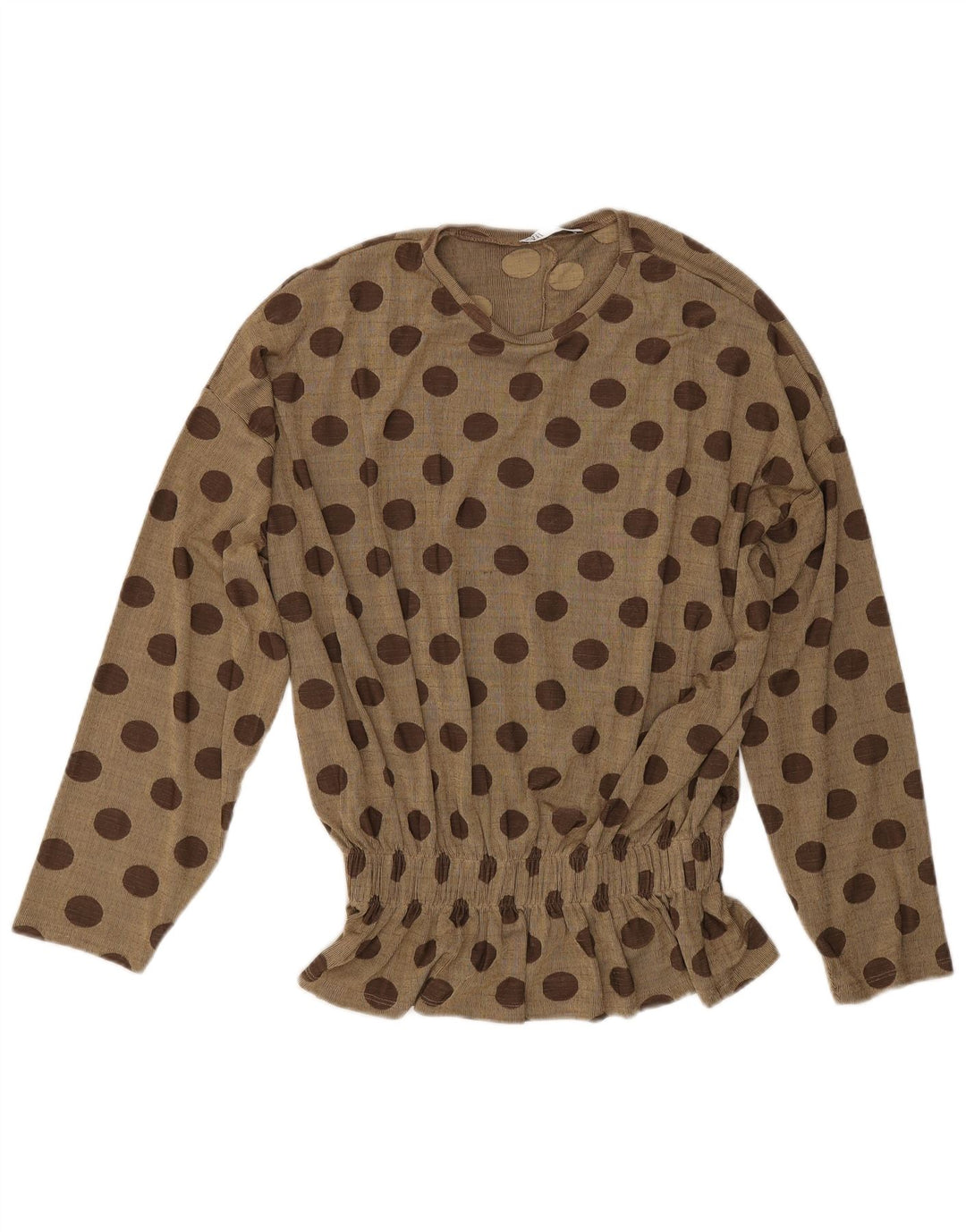 Zara Damen-Langarm-Oversize-Blusenoberteil, Gr. 10, klein, Khaki, gepunktet