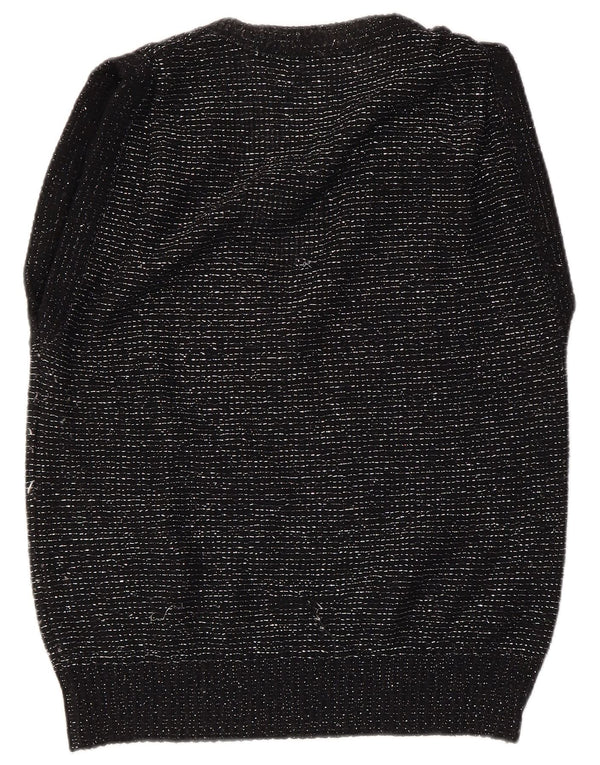 VINTAGE Damen Weste Tank Top EU 40/42 Medium Schwarz geflecktes Acryl