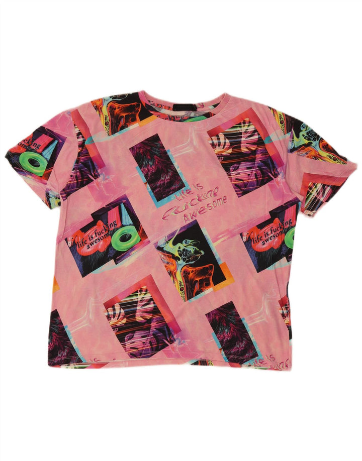 Desigual Damen Übergroßes Grafik-T-Shirt-Oberteil UK 10 Small Pink