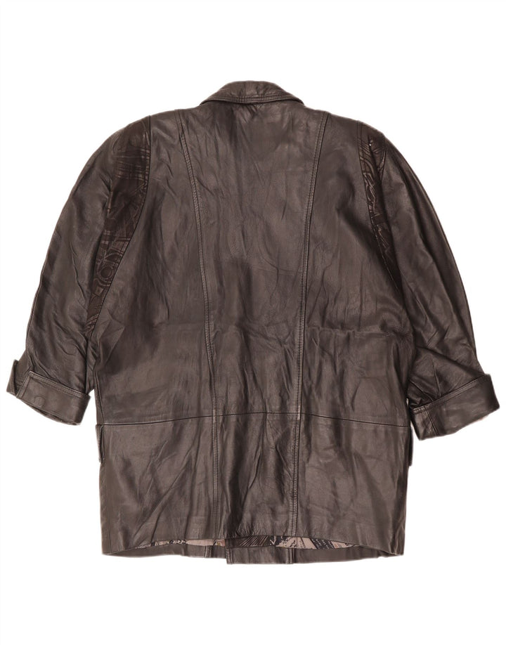 Vintage Damen Zweireihige übergroße Lederjacke EU 40 Medium Schwarz