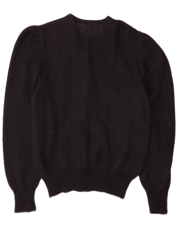 Vintage Damen Cardigan Pullover UK 16 Großes schwarzes Blumenmohair