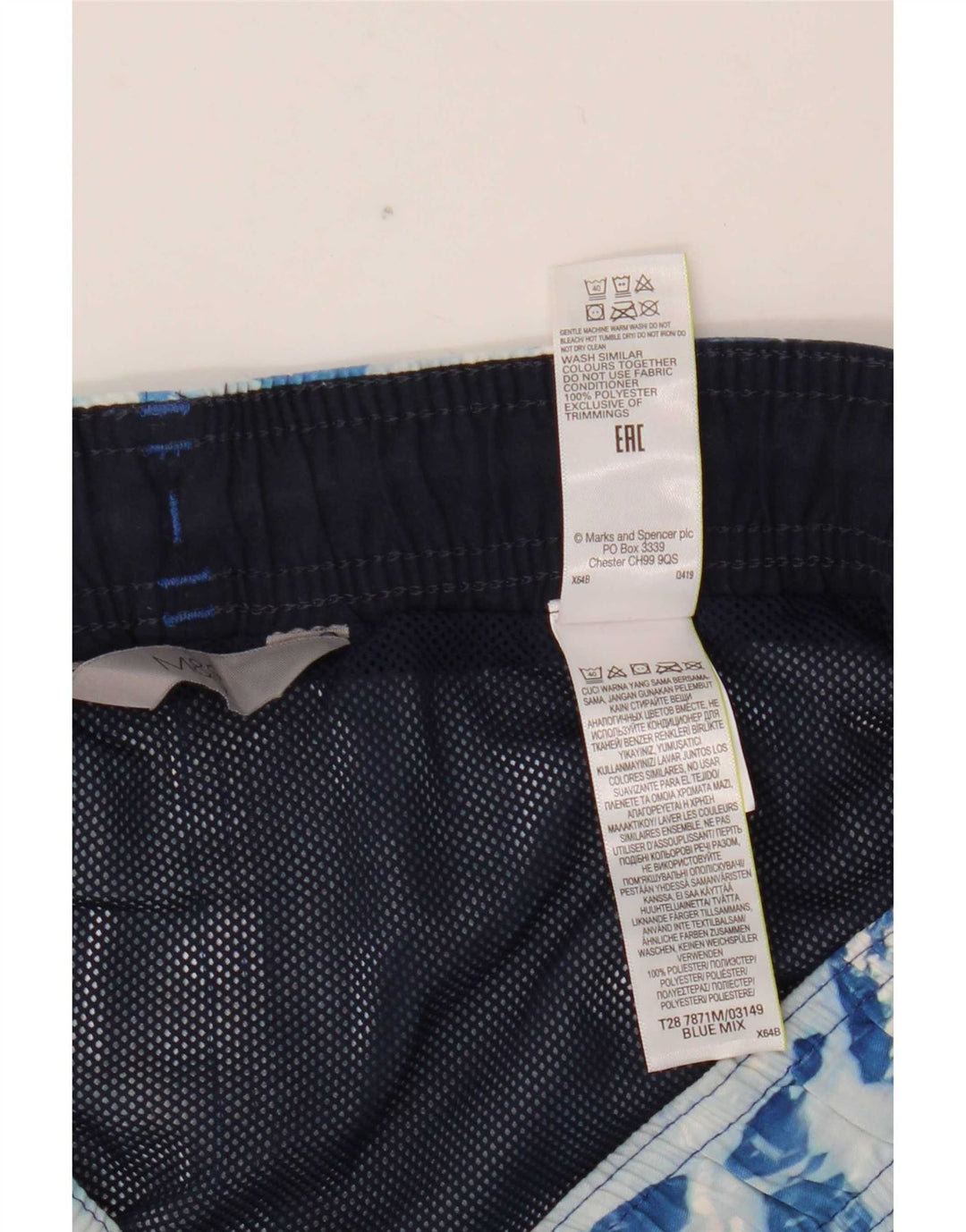 Marks & Spencer Herren Badeshorts mit abstraktem Muster, Größe L, Blau, Polyester