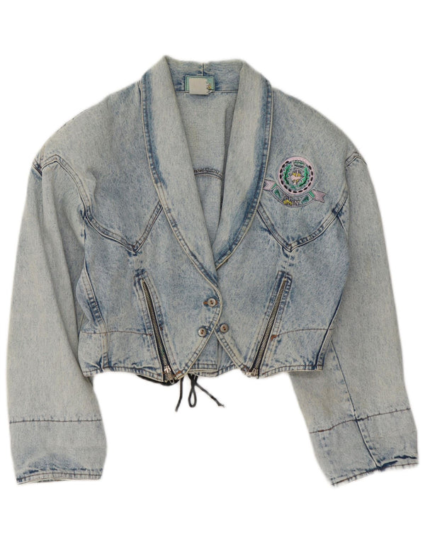 Vintage Damen Crop Jeansjacke UK 14 Mittelblau