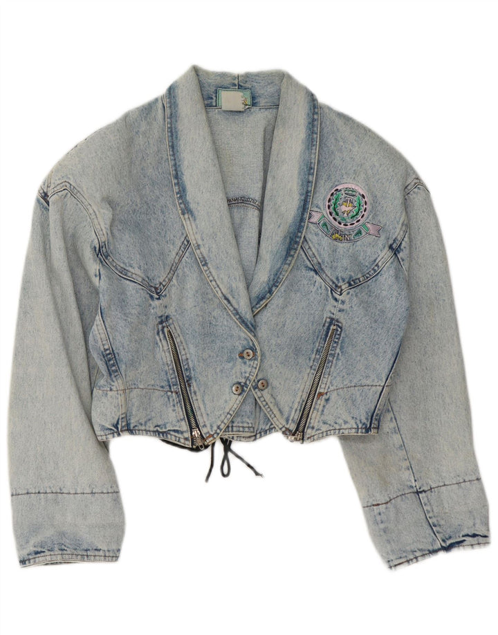 Vintage Damen Crop Jeansjacke UK 14 Mittelblau