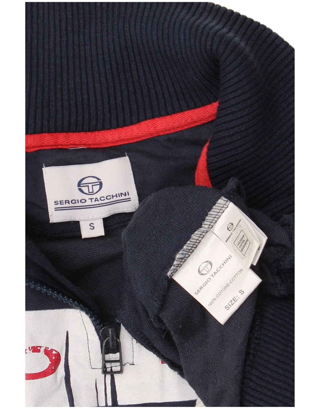 Sergio Tacchini Herren-Sweatshirt mit grafischem Reißverschluss und Rundhalsausschnitt, Größe S, Marineblau