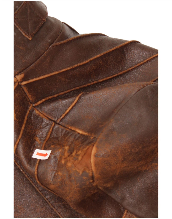 Vintage Damen Crop Lederjacke UK 10 Small Brown