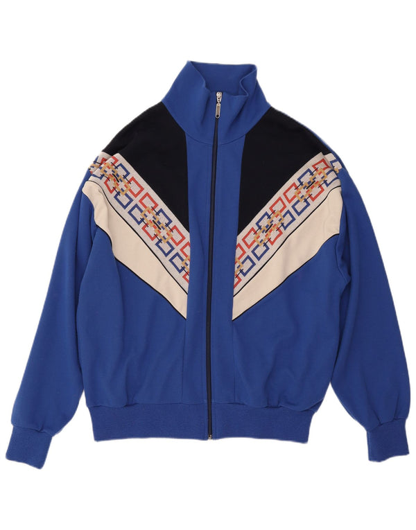 VINTAGE Damen-Trainingsanzug-Top-Jacke UK 18 XL Blaues Farbblock-Acryl