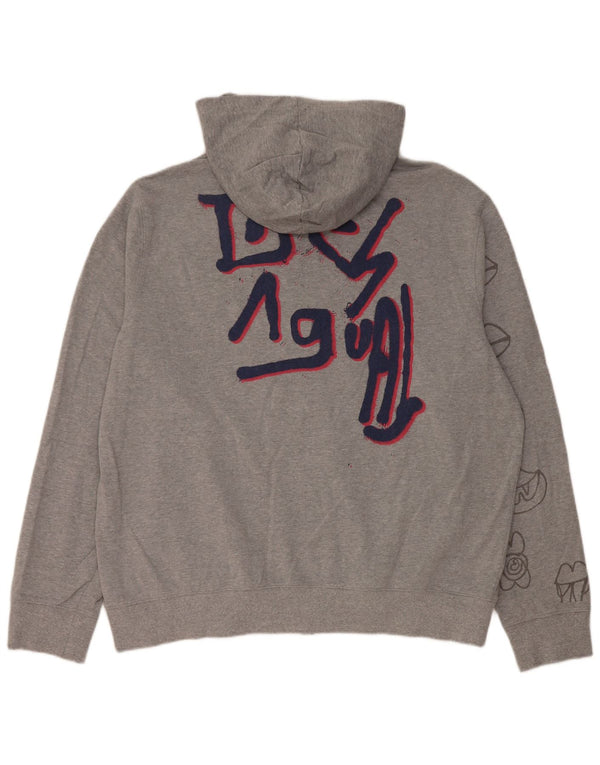 Desigual Herren Graphic Zip Hoodie Pullover 2XL Grau Baumwolle