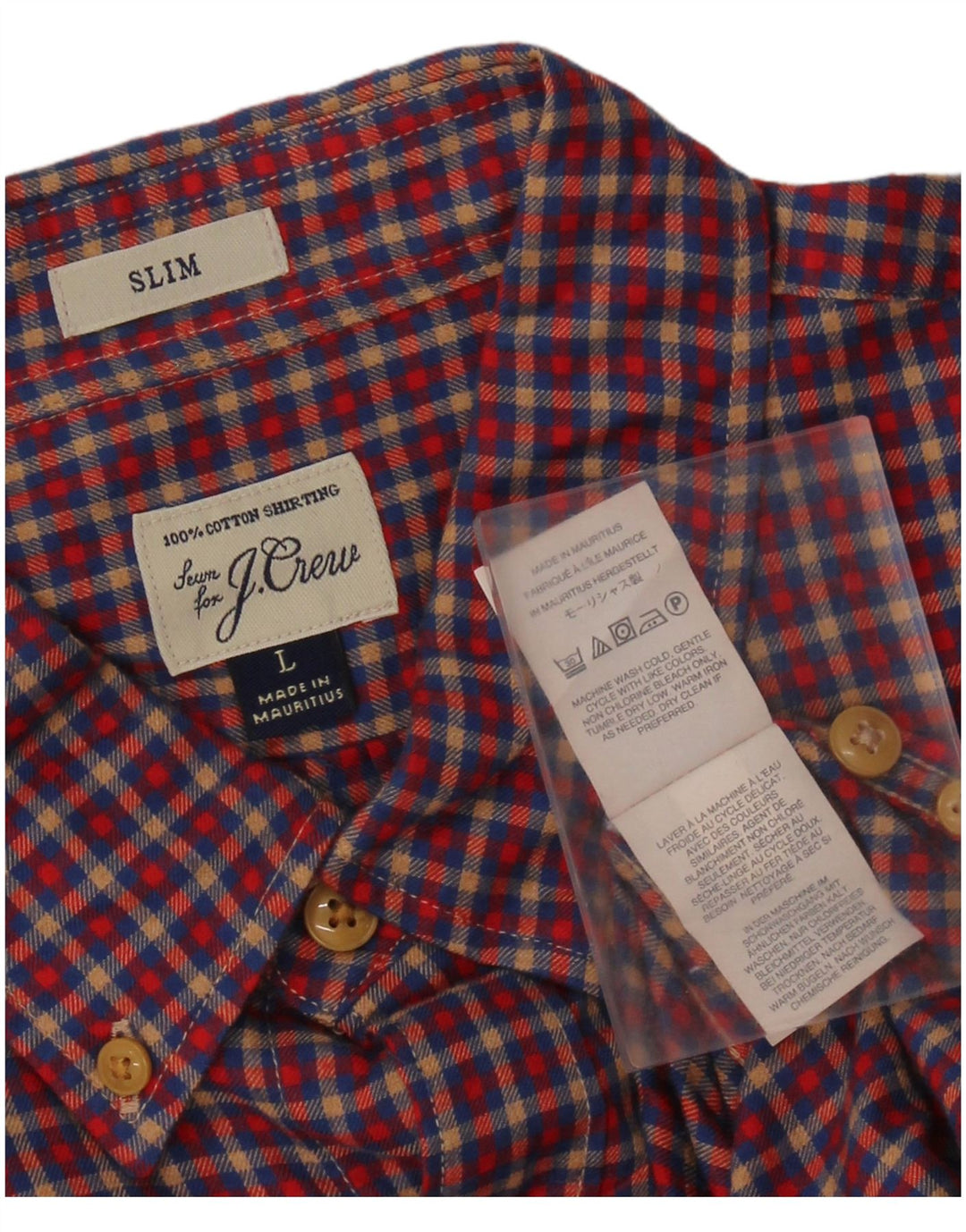 J. CREW Herren-Flanellhemd, schmale Passform, groß, rot kariert, Baumwolle
