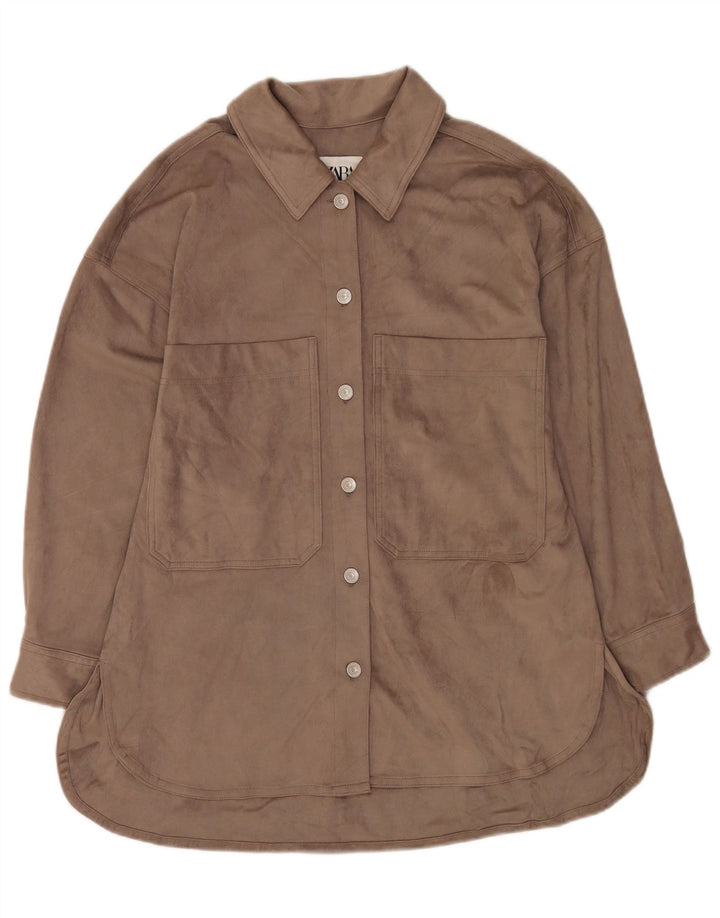 Zara Damen Velourshemd UK 14 Mittelgraues Polyester