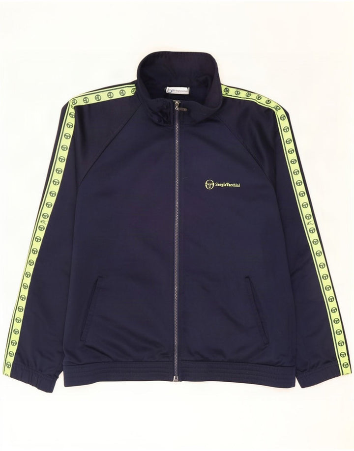 Sergio Tacchini Herren-Trainingsanzug-Oberteil, Jacke, groß, Marineblau, Farbblock