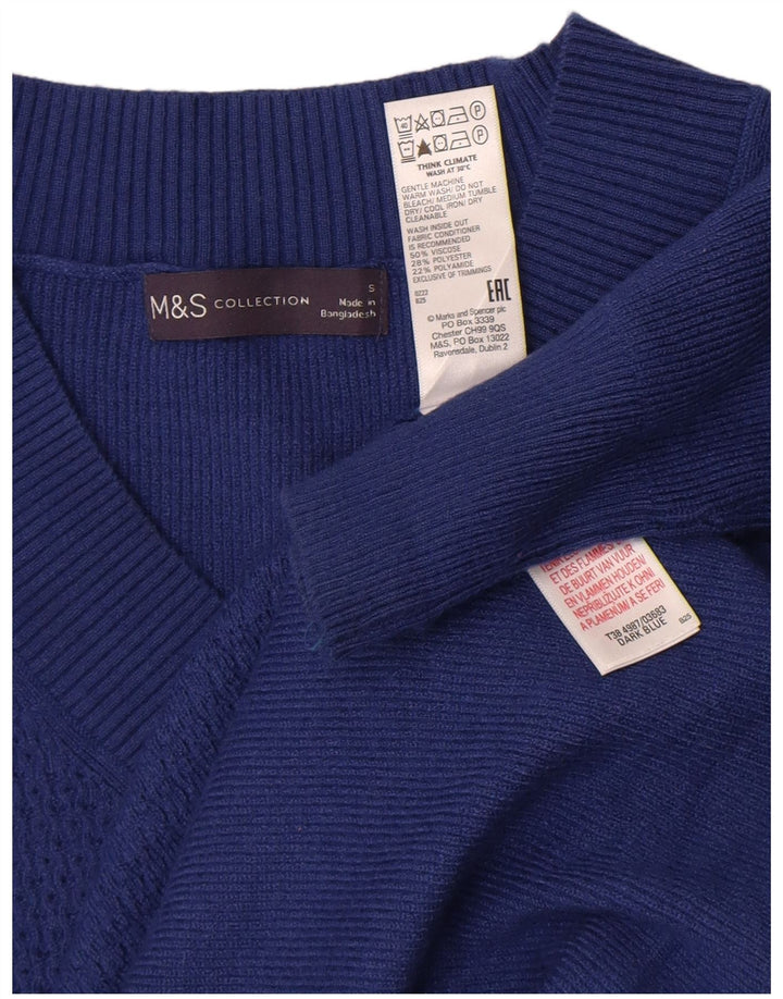Marks & Spencer Damen-Pullover mit V-Ausschnitt, UK 10, Größe S, blaue Viskose