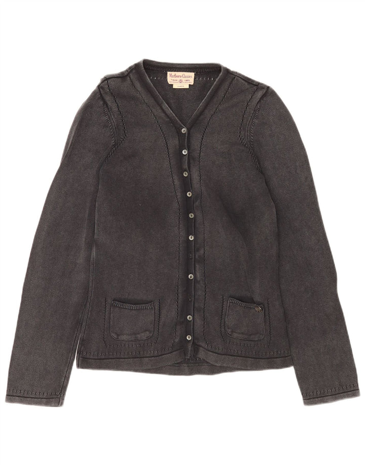 Marlboro Classics Damen-Cardigan-Pullover UK 14 Große graue Baumwolle