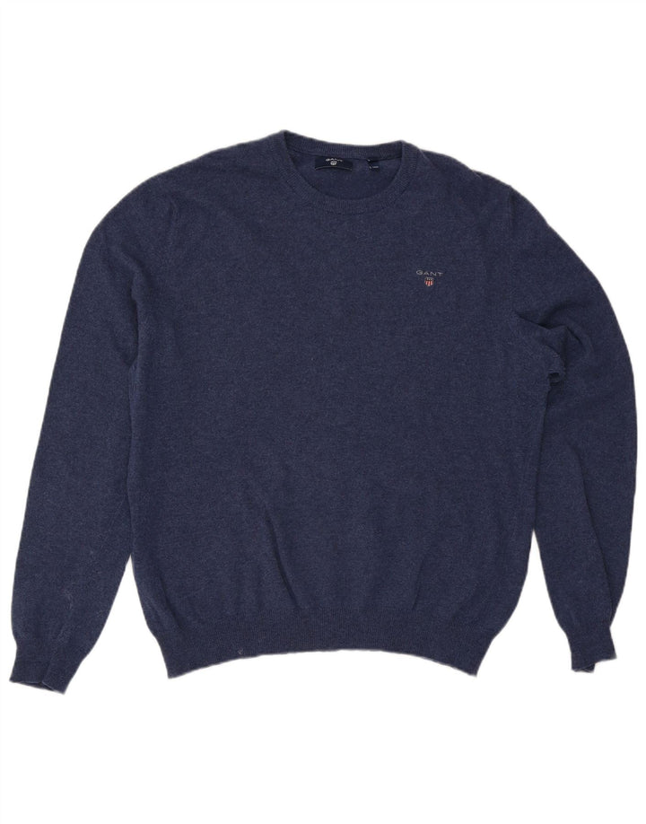 Gant Herren-Pullover mit Rundhalsausschnitt, XL, marineblaue Wolle