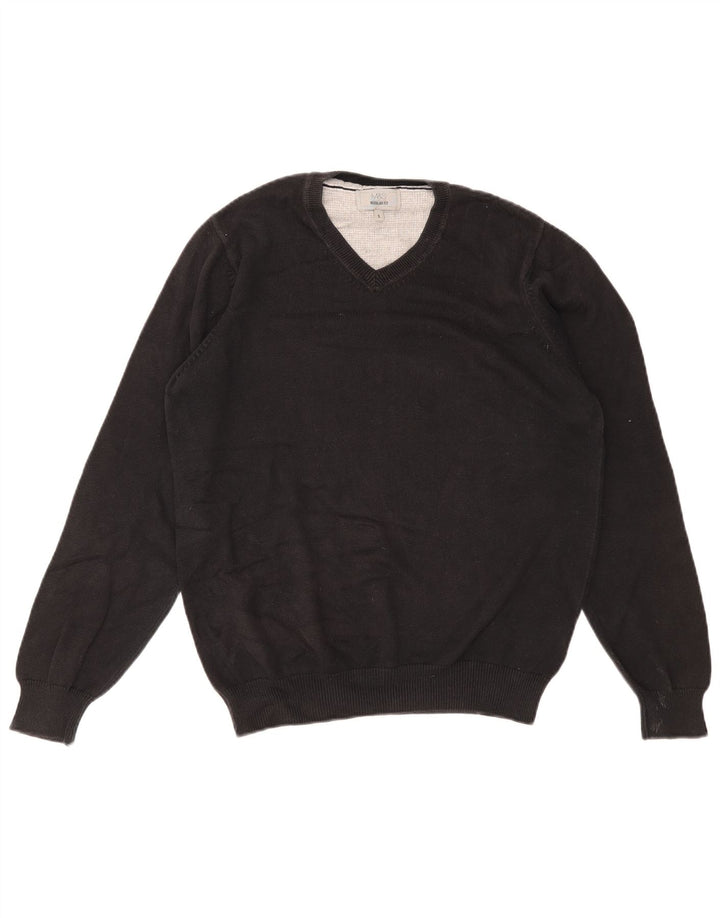 Marks & Spencer Herren-Pullover, normale Passform, V-Ausschnitt, Größe S, Schwarz, Baumwolle