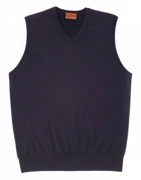 Marks & Spencer Mens Vest Tank Top Large Navy Blue Merino Wool