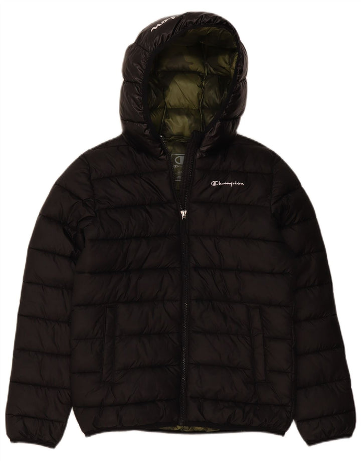 Champion Wattierte Jacke mit Kapuze für Jungen, 11–12 Jahre, Größe L, Schwarz, Polyester