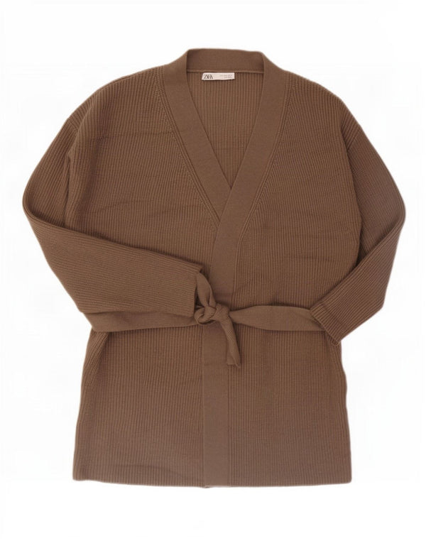 Zara Damen Longline Cardigan Pullover UK 16 Large Braun Acryl