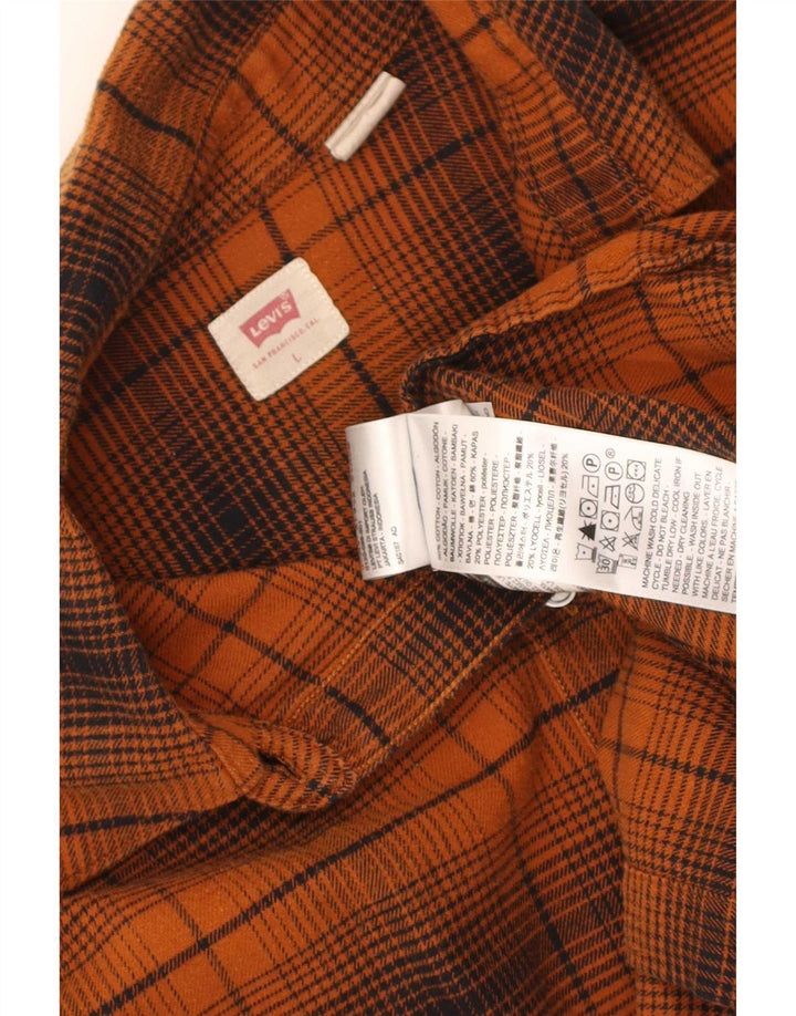 Levi's Damen-Flanellhemd in Übergröße, UK 16, groß, orangefarbene Karo-Baumwolle