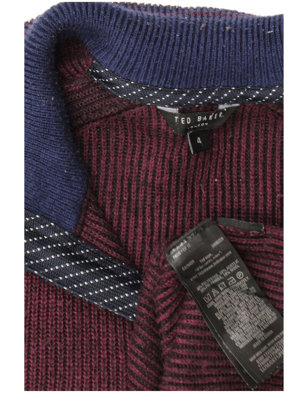Ted Baker Herren-Pullover mit Reißverschluss am Hals, Größe 4, groß, burgunderrotes Polyester