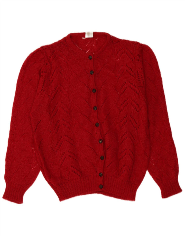 Vintage Damen Durchsichtiger übergroßer Cardigan-Pullover UK 14 Mittelrot