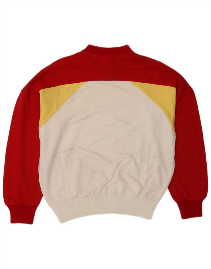 Vintage Damen-Sweatshirt mit Knopfkragen, IT 44, Mittelweiß, Farbblock
