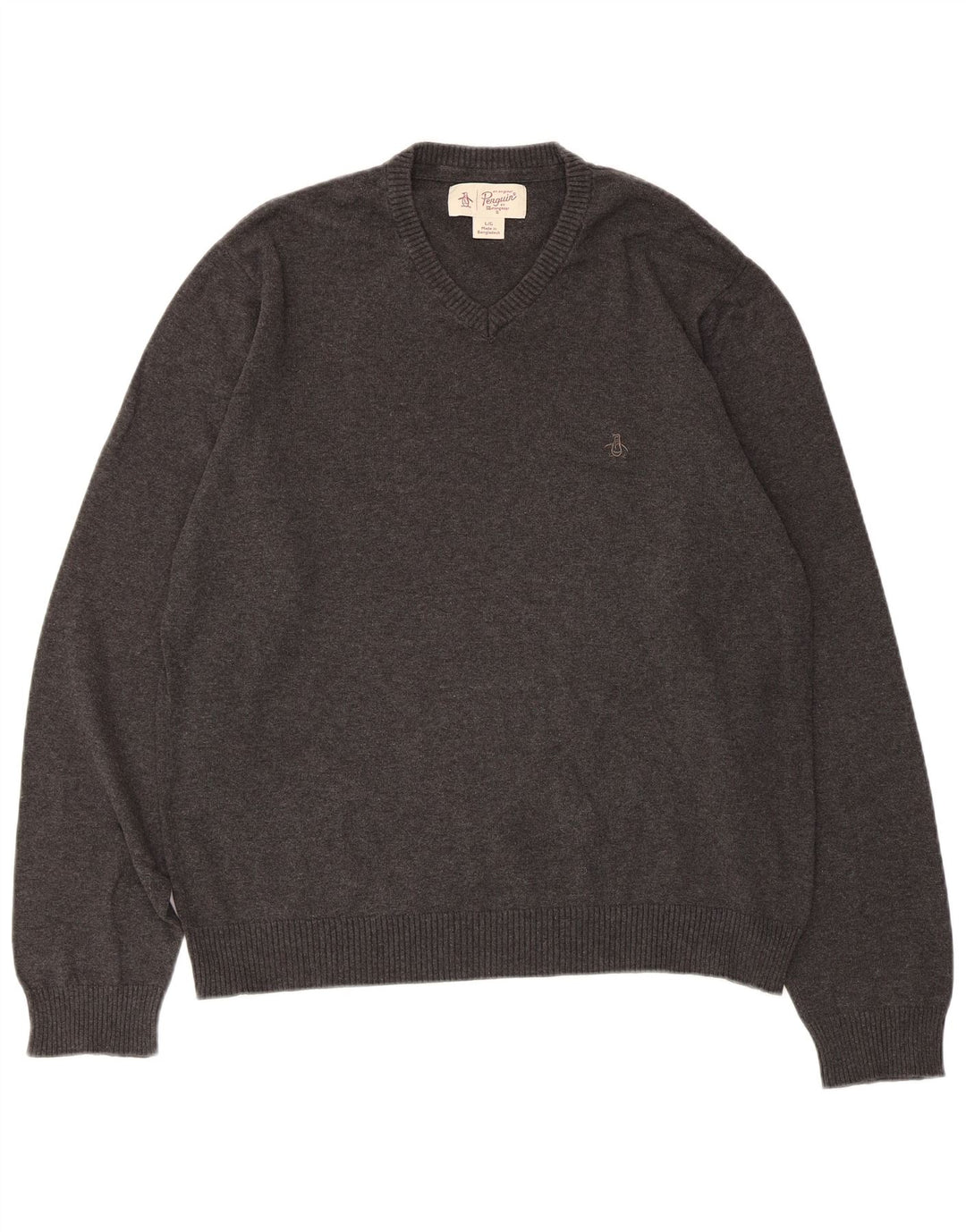 Penguin Herren-Pullover mit V-Ausschnitt, groß, aus grauer Baumwolle