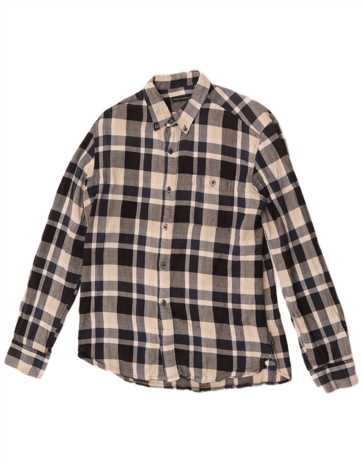 French Connection Herren-Flanellhemd, mittelblau, kariert, Baumwolle