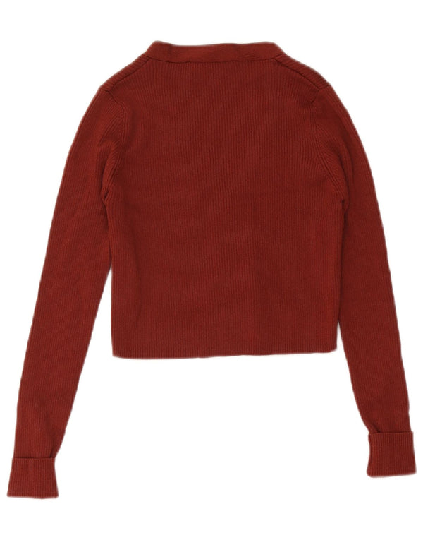 Zara Damen Crop Cardigan Pullover UK 4 XS Braune Viskose
