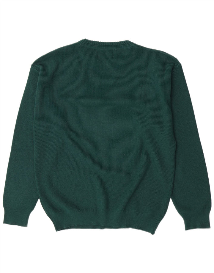 Explorer Herren-Pullover mit grafischem Rundhalsausschnitt, IT 50, mittelgrüne Wolle