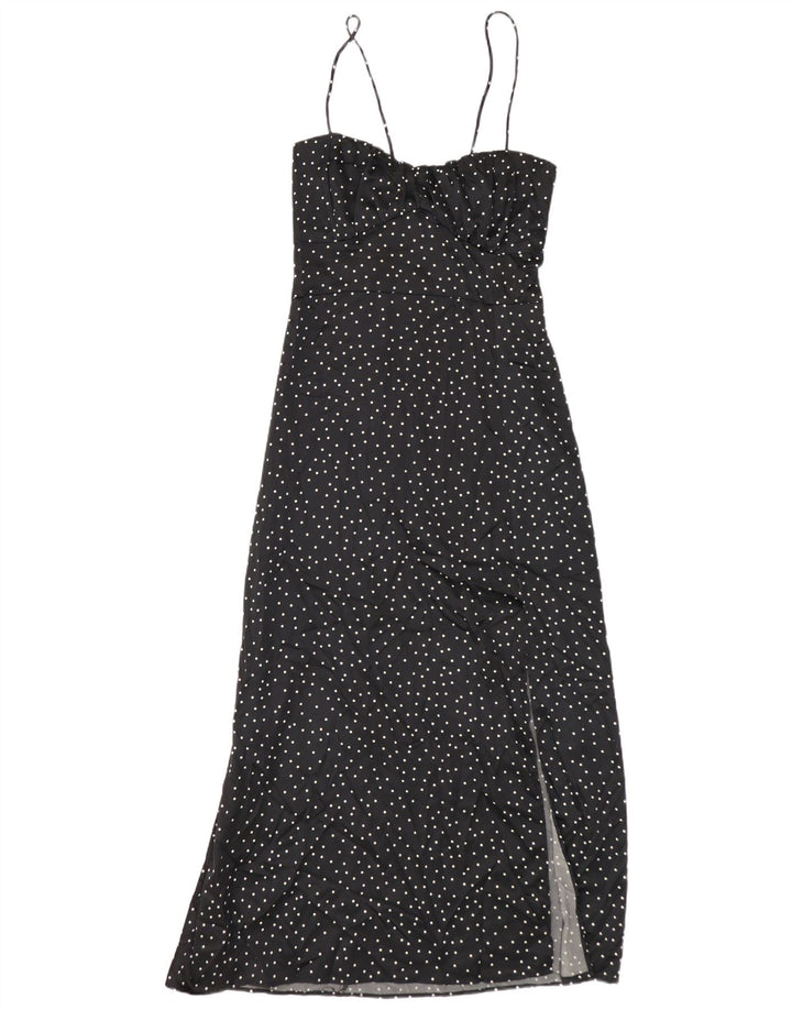 Zara Damen Slip Dress UK 12 Mittelschwarz gepunktetes Polyester