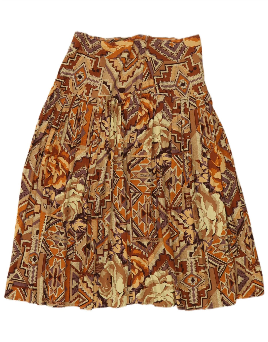 VINTAGE Damen Faltenrock Medium W30 Braun Patchwork Baumwolle