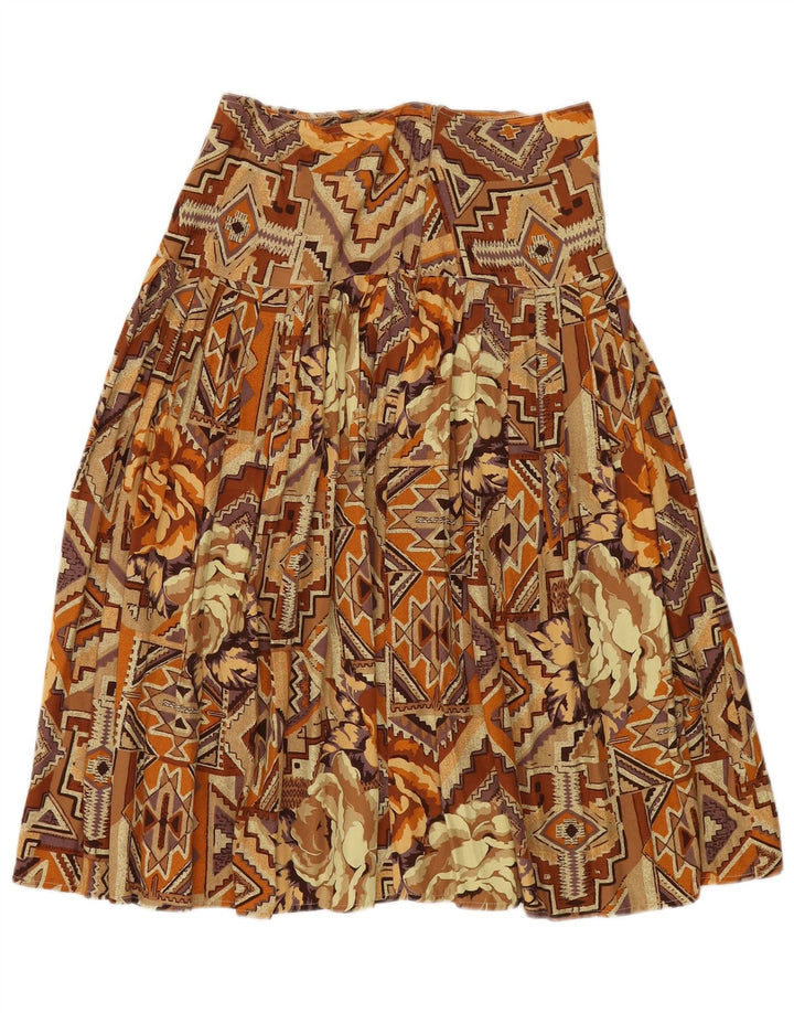 VINTAGE Damen Faltenrock Medium W30 Braun Patchwork Baumwolle