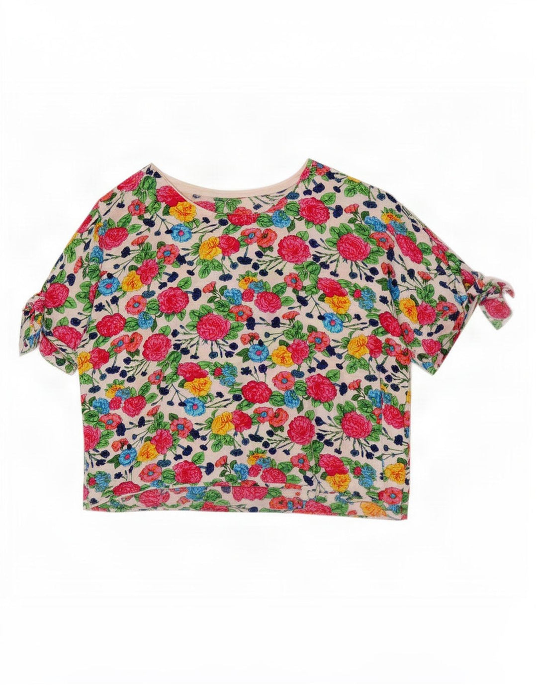 Vintage Damen Crop Bluse Top UK 14 Medium Mehrfarbig geblümt