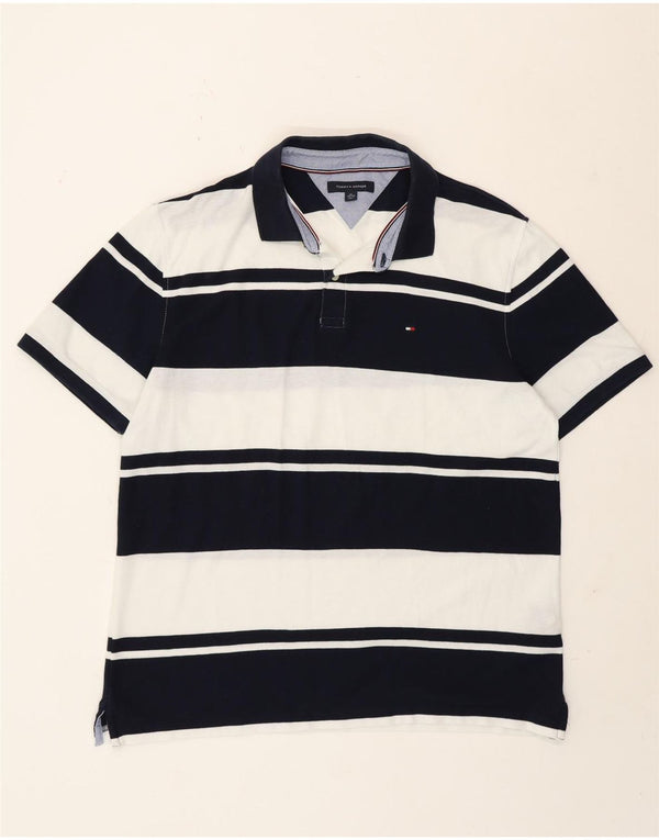 Tommy Hilfiger Herren Poloshirt XL Marineblau gestreift aus Baumwolle