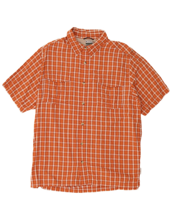 Columbia Herren-Kurzarmhemd, großes orangefarbenes Karo-Nylon