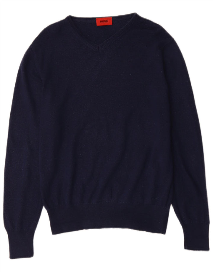 Hugo Boss Herren-Pullover mit V-Ausschnitt, XL, marineblaue Wolle