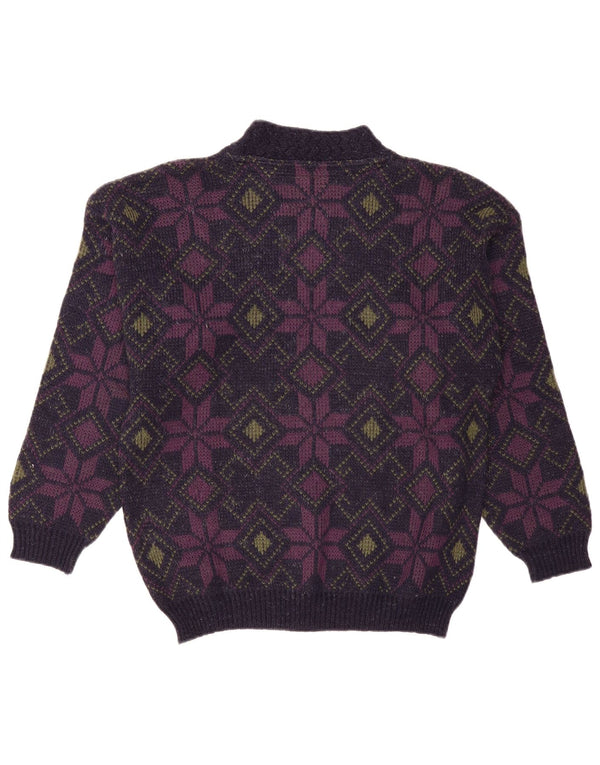 Vintage Damen Rollkragenpullover Pullover UK 16 Große lila geblümte Wolle