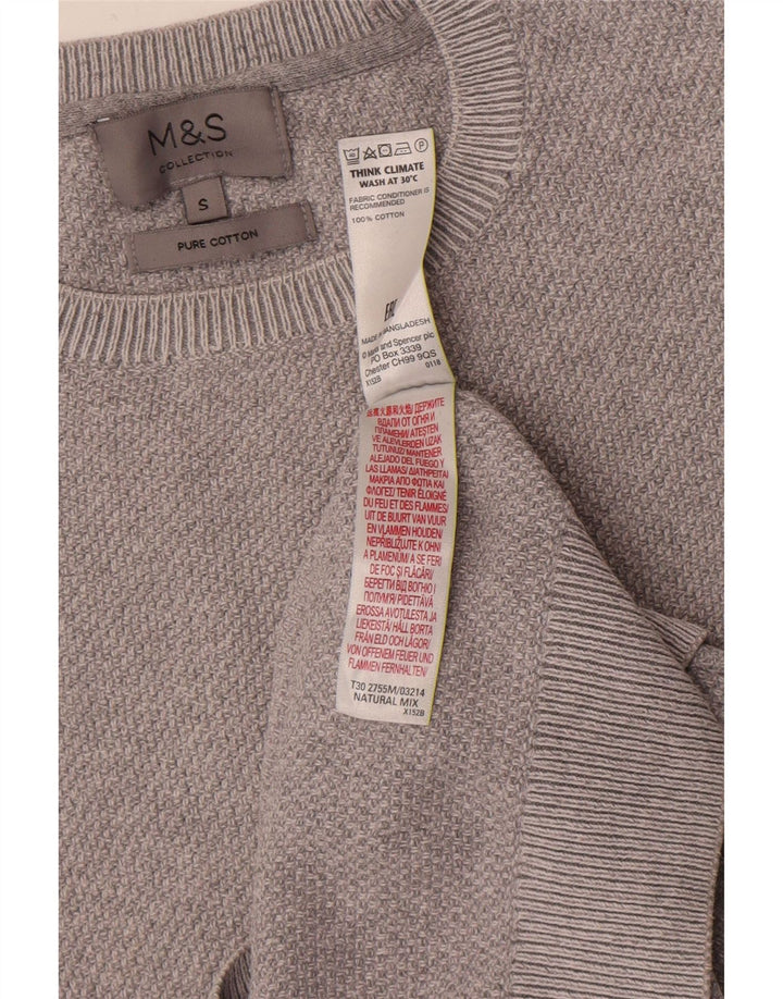 Marks & Spencer Herren-Pullover mit Rundhalsausschnitt, Größe S, graue Baumwolle
