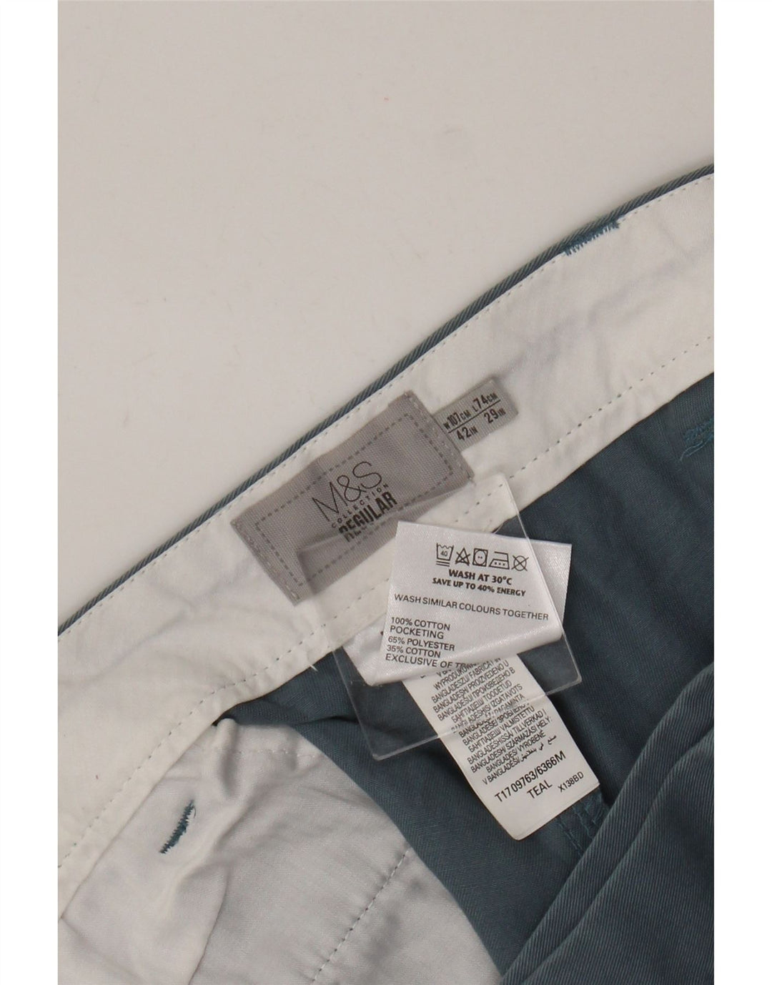 Marks & Spencer Herren-Chinohose mit normaler Passform, W42, L29, Blau, Baumwolle