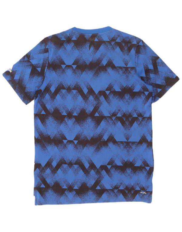 Adidas Jungen Climalite T-Shirt Top 15-16 Jahre Blaues geometrisches Polyester