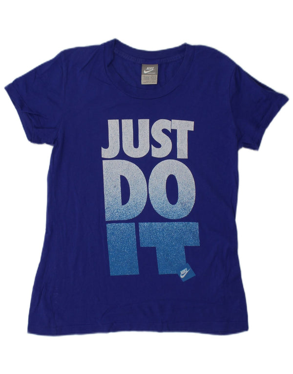 Nike Damen Grafik T-Shirt Top UK 14/16 Large Blau