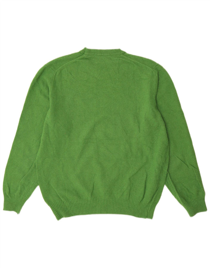 Zara Herren-Pullover mit Rundhalsausschnitt, XL, grüne Wolle